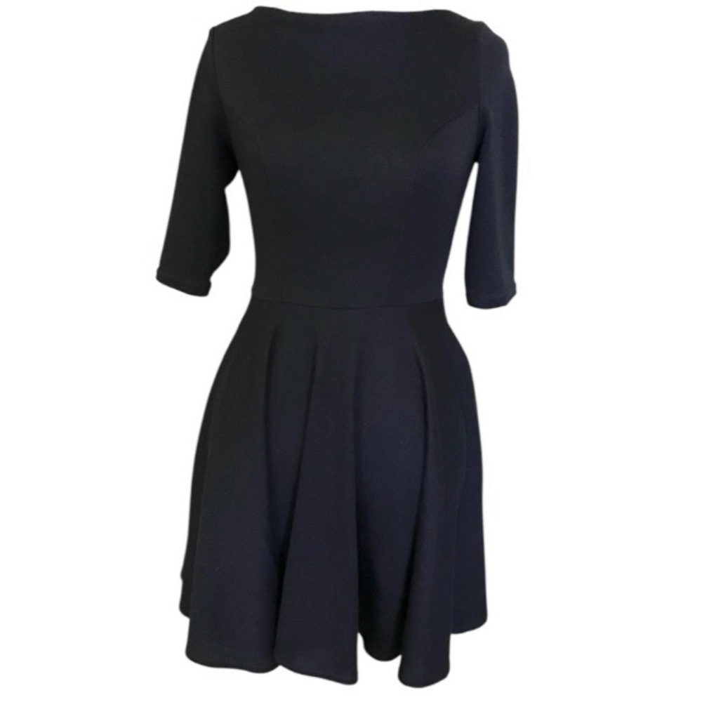 ASOS Petite Womens Dress Navy Blue Knit Short Sleeve Skater Criss Cross Back 2P - Picture 2 of 16